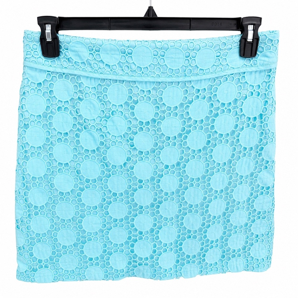 Vineyard Vines Womens 12 Mini Skirt Pastel Blue Eyelet Lace Cotton Preppy Beach